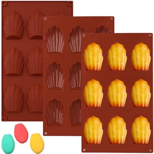 Surflyee Lot de 3 Moules à Madeleine en Silicone, Moule Madeleine Silicone, 9 Cavités Moule Madeleine, Moules en Silicone en Forme de Coquille pour Madeleine, Biscuits, Chocolat, Bonbons, Pudding
