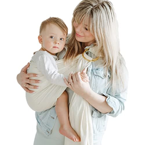 Shabany® - Écharpe porte-bébé Ring Sling - 100% coton bio - Porte-bébé pour nouveau-né, tout-petit jusqu'à 15 kg - instructions incluses - beige (dances)