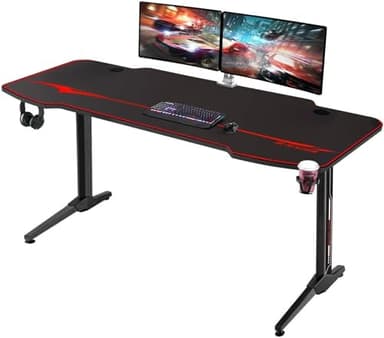 Homall Bureau Gaming Table Gaming 140cm pour Jeu-Vidéo Style de Course Professionnel Bureau Ergonomique en Forme de T Table Informatique PC avec Tapis Souris Noir