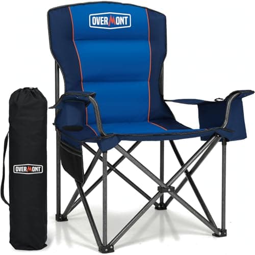 OVERMONT Chaise de Camping Surdimensionné - Entièrement Rembourrée avec Poche Isotherme et Sac de Transport - Chaise Pliante Robuste Portable Supportant 175KG pour Plein Air Plage Jardin Pique-Nique