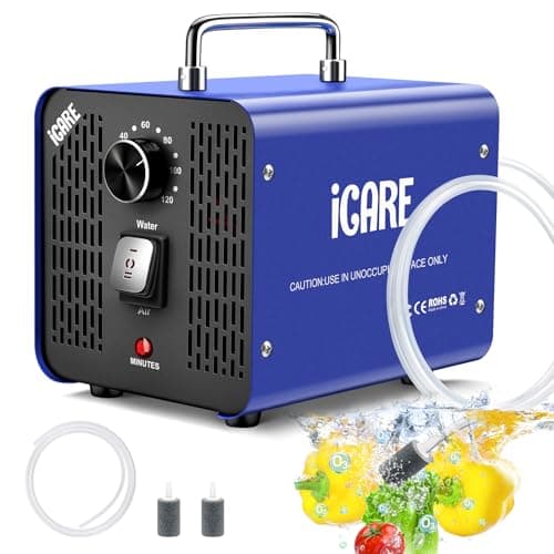 Générateur d'Ozone pour Eau et Air, 45000mg/h Purificateur d'Air à l'Ozone Éliminateur D'Odeurs avec Minuteur pour Salle de Bain, Cuisine, Animaux Domestiques, Voitures, Fumée, Eau, Fruits, Légumes
