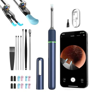 Otoscope Oreille, 1920P HD Kit Camera Oreille d'élimination du cérumen avec 6 lumières LED, 3,2mm Nettoyant Oreille avec cure-oreille et pince à épiler,Adapté aux Smartphones iOS et Android Tablettes