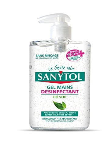 Sanytol - Gel Mains Désinfectant Thé Vert - 250 ml - Bactéricide, Virucide, Fongicide - Hydratant, Sans Rinçage, Ne Colle Pas - Testé Dermatologiquement