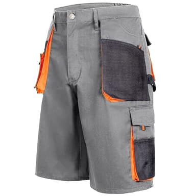 lepni.me Short de travail cargo pour homme avec poches | Vêtement de travail multi-poches respirant et confortable | Pantalon de sécurité d'été pour peintres, constructeurs, jardiniers, Gris sans
