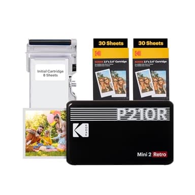 Imprimante photo portable KODAK Mini 2 Retro 4PASS (5,3 x 8,6 cm) + paquet de 68 feuilles, noir