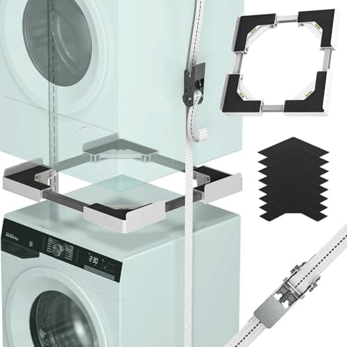 JHCHU Kit de superposition universel pour lave-linge et sèche-linge - Cadre réglable 45 à 68 cm - Idéal pour connexion de machine à laver et sèche-linge (blanc)
