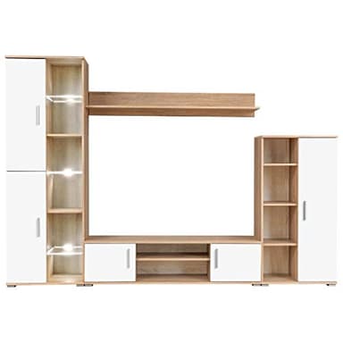 vidaXL Meuble TV Mural avec Lumière LED, Armoire de Télévision avec Étagère, Meuble Télé de Salon Intérieur, Moderne, Chêne Sonoma et Blanc