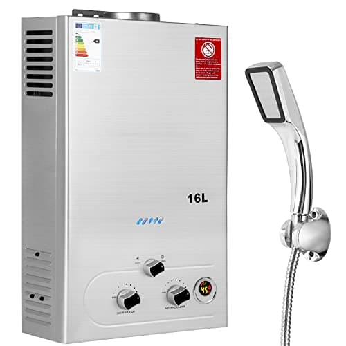 BreeRainz Chauffe-eau à Gaz 16LPM,32KW Chauffe-eau à Gaz GPL Propane Butane,Pression d'eau de Démarrage Super Basse,pour la Maison et I'extérieur