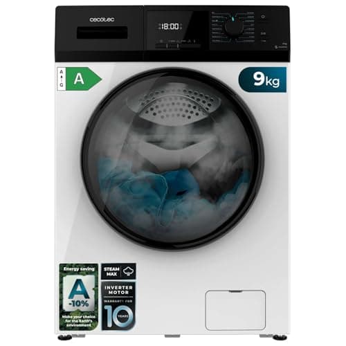 Cecotec Lave-Linge 9Kg Chargement Frontal Bolero Dresscode 9410 Inverter A. 1900W, 1400 tr/min Réglable, 16 Programmes, Faible Consommation d'Énergie, Vapeur, Stérilisation du Linge