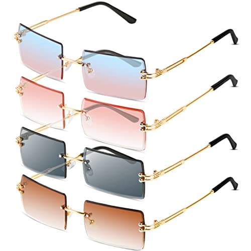 Comius Sharp Lunettes de Soleil Rectangulaires sans Monture, 4 Pièces Lunettes De Soleil Mode, UV400 Protection Lunettes De Soleil Sans Monture Vintage à La Mode Pour Homme Et Femme (4 Couleurs)