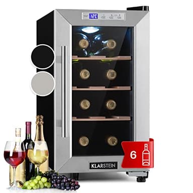 KLARSTEIN Cave a Vin, Réfrigérateur à Vin sur Pieds avec Porte en Verre, Cave à Vin de Vieillissement, Prosecco, Bière, Ecran Tactile, Réfrigérateur Bar, Frigo, Protection UV, 11-18°C, 6 Bouteilles