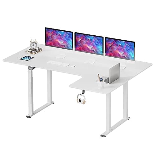 Dripex Bureau Assis Debout Electrique 180x110cm, Bureau en L réglable en Hauteur avec Double Moteur, Bureau d'angle Standing Desk avec 4 Pieds pour Une Super stabilité, Planche à épisser, Blanc