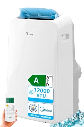 MIDEA Climatiseur Mobile Silencieux 12000 BTU avec Évacuation - Climatisation Portable Prêt à Poser 3500W - Clim Réversible Split Mobile - 3 Vitesses avec Kit de Fenêtre et Télécommande