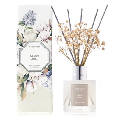 Airkeep Diffuseur de Parfum Clean Linen, Diffuseur Parfum Maison avec 8 Bâtonnets Diffuseur Parfum, Decoration pour Chambre, Salon, Salle de Bain, Bureau, 100ml