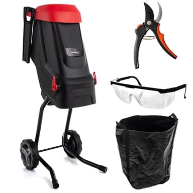 LEHMANN LGAGS-2645 Broyeur de Végétaux, Épaisseur de Coupe max. 45 mm, Panier 45L, Lame en Acier au Carbone SK5, Silencieux, Kit d'Accessoires de Jardin – Sécateur et Lunettes de Protection