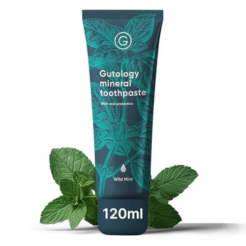Gutology Dentifrice probiotique naturel, 120 ml, sans fluor, à l'hydroxyapatite, reminéralisant, pour adultes et enfants, aide les dents sensibles et blanchit, goût menthe sauvage