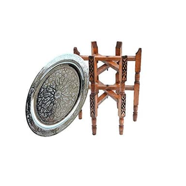Lorient Table à thé orientale en laiton plaqué argent, plateau en cèdre structure en bois de cèdre Ø 40 cm pour votre salon Table d'appoint vintage Marocaine Table d'appoint 100 % fabriquée à la main