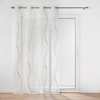 Douceur d'Intérieur, Voilage à Oeillets (140 x 240 cm) Elona Or, Voile Sablé Imprimé Métallisé
