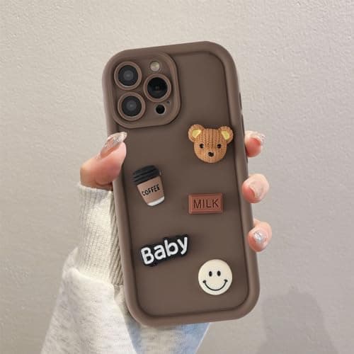 Coalbooliy Coques pour iPhone 13 Pro Max 6,7'', Étui Brun Souple TPU Silicone Aesthetic Ours en Peluche Modèle 3D Dessin Durable Housse de Antichoc Camera Protection Cover Cadeau Filles, 01