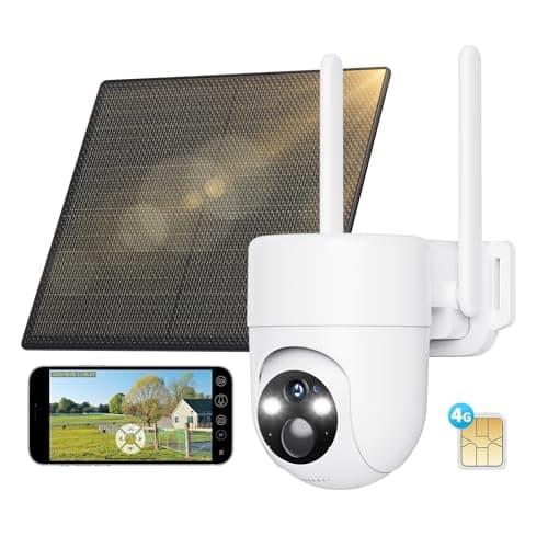 SEHMUA 3G/4G LTE Camera Surveillance Exterieure sans Fil, Camera Solaire 4G avec Carte Sim, Détection Humaine PIR et Alarmes de Zones Personnalisées, Étanchéité IP66