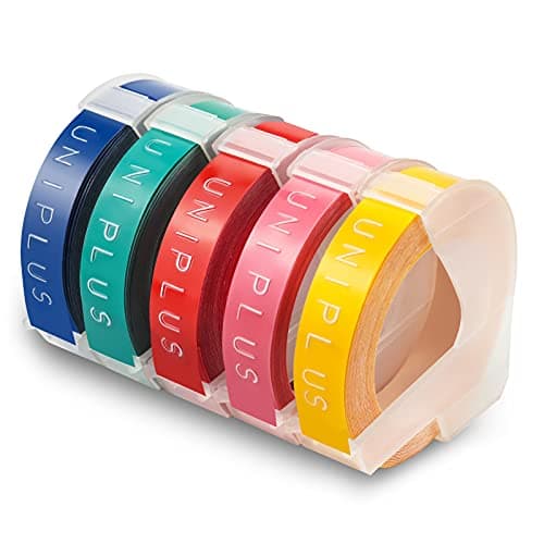 UniPlus 5x Ruban de Marquage 3D compatible pour Ruban 9mm x 3m pour Omega S0717930 Junior S0717900 Organizer Xpress Motex Blanc sur Jaune Rose Rouge Vert Lac Bleu Foncé