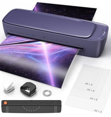 Ablemark Plastifieuse A3 avec 30 Pochettes Plastification, Thermique et Froid Machine à Plastifier pour A3 A4 A5 A6, 9 in 1 Plastifieuse avec Papier Massicot et Arrondisseur pour École Bureau Famille