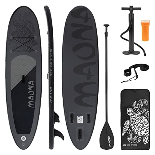 ECD Germany Stand Up Paddle Board Gonflable Maona | 308 x 78 x 10 cm | jusqu'à 120 kg | PVC | Noir | Pompe à Air Pagaie Sac de Transport Accessoires Inclus | Planche de Surf | Sup Board Paddling