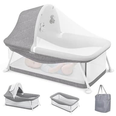 Lit de Voyage Bébé Pliable Berceau d'Appoint avec Moustiquaire,Sac de Transport & Jouet Lit Bébé Respirant pour Intérieur/Extérieur