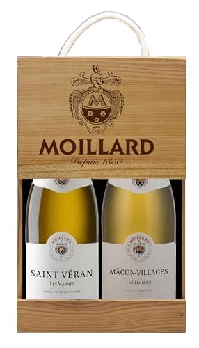 Moillard - Coffret cadeau Saint-Véran, Mâcon-Villages, Chardonnay Vin Blanc, Grand Vins de Bourgogne en caisse bois (2 x 0,75L)