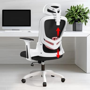 LIMBALAY Chaise de Bureau Ergonomique Blanche avec Support Lombaire, Appui-tête et Accoudoirs Réglables, Fauteuil Bureau en Maille Respirante, Chaise d'ordinateur