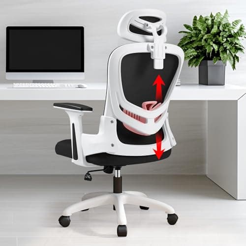 LIMBALAY Chaise de Bureau Ergonomique Blanche avec Support Lombaire, Appui-tête et Accoudoirs Réglables, Fauteuil Bureau en Maille Respirante, Chaise d'ordinateur