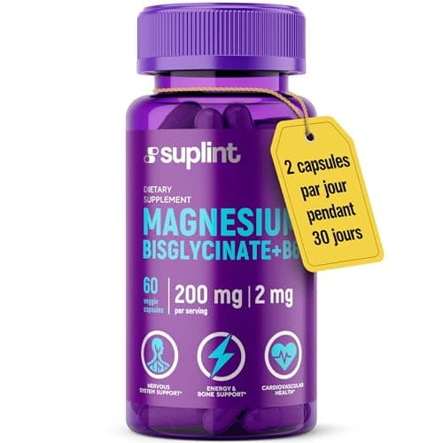 Magnésium Bisglycinate avec Vitamine B6 | Supplément Diététique pour le Métabolisme, le Cœur, le Système Immunitaire et le Nerveux | Complexe Quotidien pour Femmes & Hommes | Végétalien | 60 Capsules