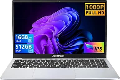 ACEMAGIC Ordinateur portable, 16 Go DDR4 RAM 512 Go SSD portable, 15,6" Full HD portable, ouverture et fermeture 180°