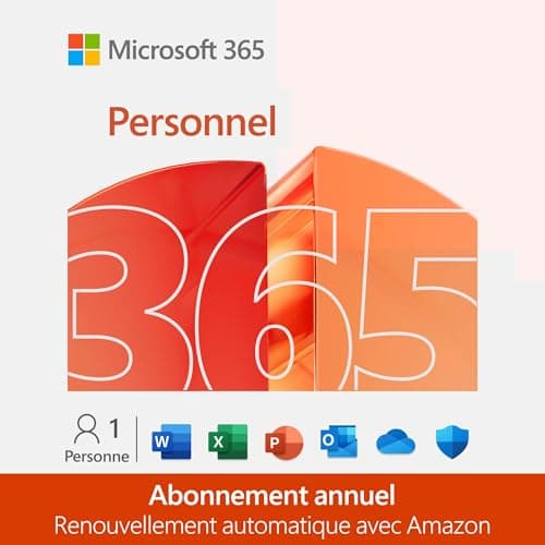 Microsoft 365 Personnel | 12 mois | 1 utilisateur | Applications Office avec IA | 1To de Stockage Onedrive | Abonnement Amazon avec renouvellement automatique