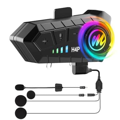 Écouteurs Casque Moto, Moman H4 Plus Kit Main Libre Moto Casque Scooter sans Fil à Usage Unique avec Micro AI Commande Vocale Réduction du Bruit Étanche, Écouteurs-Casque-Moto-Main-Libre