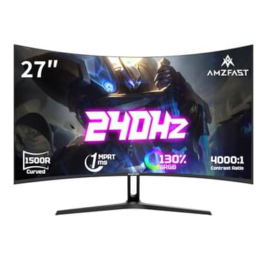 Amzfast Ecran PC Gamer Incurvé 27 Pouces - 240Hz, FHD 1920x1080, 1ms MPRT, VA, DCI-P3 95% / sRGB 130%, HDMI 2.1, DisplayPort 1.4, Anti-Lumière Bleue, VESA 100x100, Support Métal Y