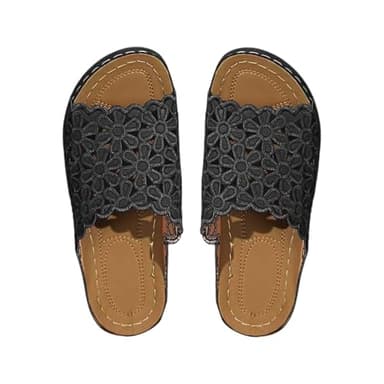 Mules pour femme avec semelle intérieure : cuir - Sandales orthopédiques à bout ouvert - Sandales de plage - Pantoufles antidérapantes - Chaussures d'été en maille - Taille 36 à 43, Noir , 39 EU