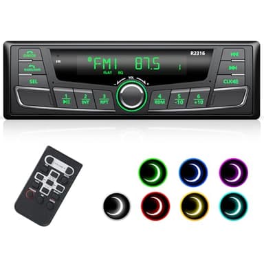 RDS Autoradio Bluetooth 5.0, FM/AM Autoradio 1 Din 7 Couleurs Éclairage, Wistrue 65Wx4 Poste Radio Voiture Bluetooth Supporte Main Libre/USB/AUX/SD/TF/MP3 Lecteur avec 30 Stations(Multicolore)