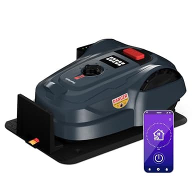 blumfeldt Robot Tondeuse 1000 m² - Contrôle par Appli, Batterie Li-ION, Charge Auto, Silencieuse, Capteurs Pluie & Collision, Hauteur Ajustable, Gris Foncé