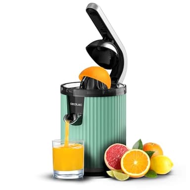Cecotec Presse-agrumes électrique à bras pour oranges et agrumes Xqueeze RetroJuice 600 Green. 600W, Style rétro, filtre en acier inox, cône plastique, levier pour extraire la pulpe, Anti-gouttes