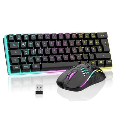 RedThunder K62 Clavier et souris de gaming sans fil 60 % QWERTZ DE, rechargeable, compact, ultra léger avec construction en nid d'abeille pour PC, Mac, PS5, Xbox Gamer