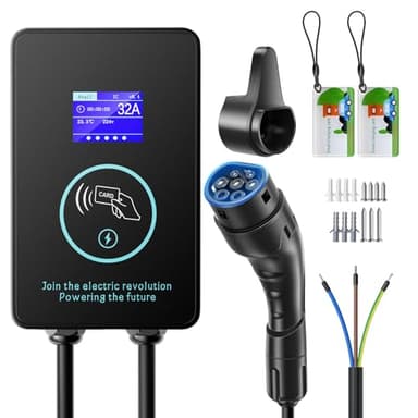 Evjuicion Borne de Recharge Vehicule Électrique 7,4kW [ 8A-32A, 0-8H, Monophasé, Carte RFID 2] Rapide Station de Chargeur EV Type 2 avec Écran Numérique, Wallbox avec 5M Câble de Type 2, IEC 62196-2