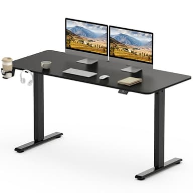 SANODESK 140 * 60cm Bureau Assis Debout Électrique Bureau Debout Réglable en Hauteur avec Crochet/Porte-Bouteille Fonction Mémoire, Fonction de Rappel de Sédentarité, Noir