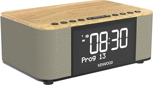 Kenwood CR-ST40DAB-M Radio-réveil stéréo avec 3 alarmes Dab+, FM, Bluetooth, USB, Fonction de Charge, Grand écran, 5 Niveaux d'intensité Variable, 6 W RMS, mémoire des Stations, Aspect Bois