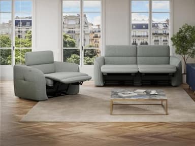 Vente-unique - Canapé 3 Places et Fauteuil Relax électrique en Tissu chiné Gris OZARTO