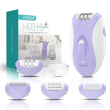VOGOE Epilateur Electrique Femme, 4 en 1 avec 2 vitesses, rasoir sans fil rechargeable, 21 pinces couvertes, épilateur électrique pour visage, jambes, bras, aisselles, bikini, Violet HR310