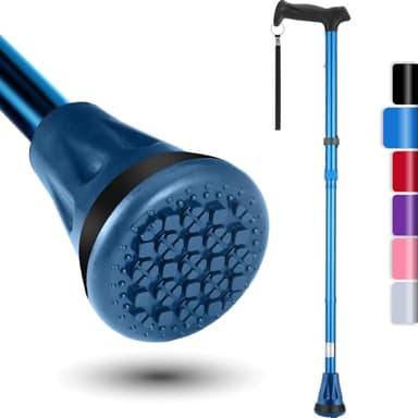 Canne de Marche Pliable Tout-Terrain, Canne de Marche pour Femme et Homme, Pointe Pivotante et Aide à la Mobilité Robuste, Bâton de Marche Réglable pour Les Personnes âgées et Les Dames(Bleu)