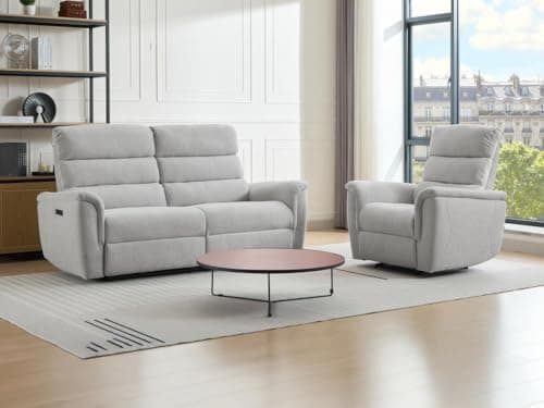 Vente-unique - Canapé 3 Places et Fauteuil Relax électrique en Tissu Gris Clair CARTASIA