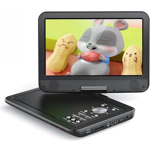 YOTON Lecteur DVD Portable 12,5" avec écran pivotant HD 10,5" pour Voiture et Enfants, avec Chargeur de Voiture, Prend en Charge 6 Heures de Batterie intégrée et synchronisation USB/Carte SD/TV, Noir