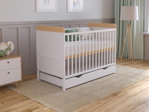 Love For Sleep Lit Bebe Evolutif avec Matelas - Lit Bebe 120x60 cm Bois avec Matelas & Tiroir - Lit Bébé Lit Bois Blanc-Pin, Lit Bébé Set Complet Lit Evolutif Bebe